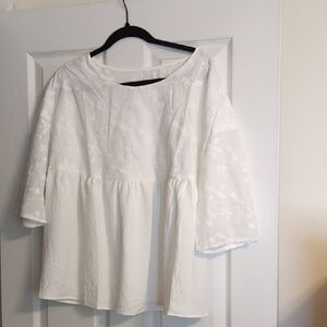 SHEIN White Floral Embroidered Blouse